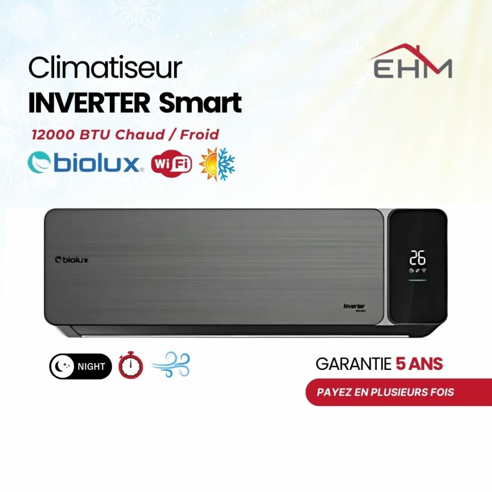 CLIMATISEUR INVERTER BIOLUX 12000BTU CHAUD/FROID SMART
