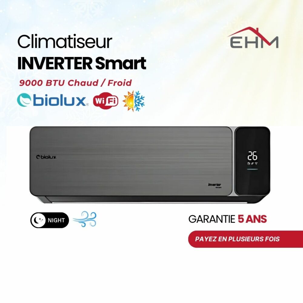Climatiseur Inverter BIOLUX M95 CFVS (9000 BTU) Noir Chaud / Froid