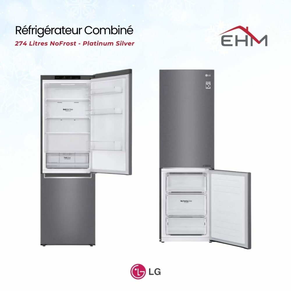 Réfrigérateur Combiné LG GR-B459NLLM 374Litres NoFrost - Platinum Silver