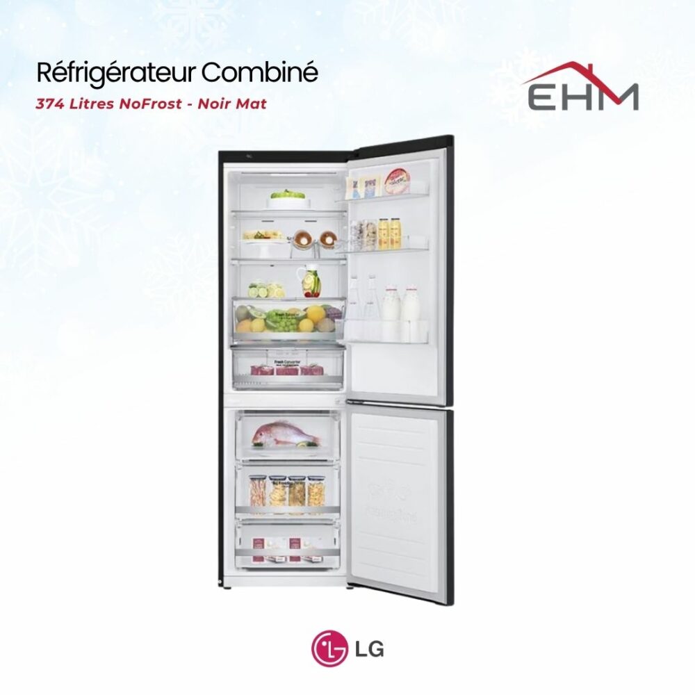 Réfrigérateur Combiné LG GR-B459NQFM 374Litres NoFrost - Noir Mat