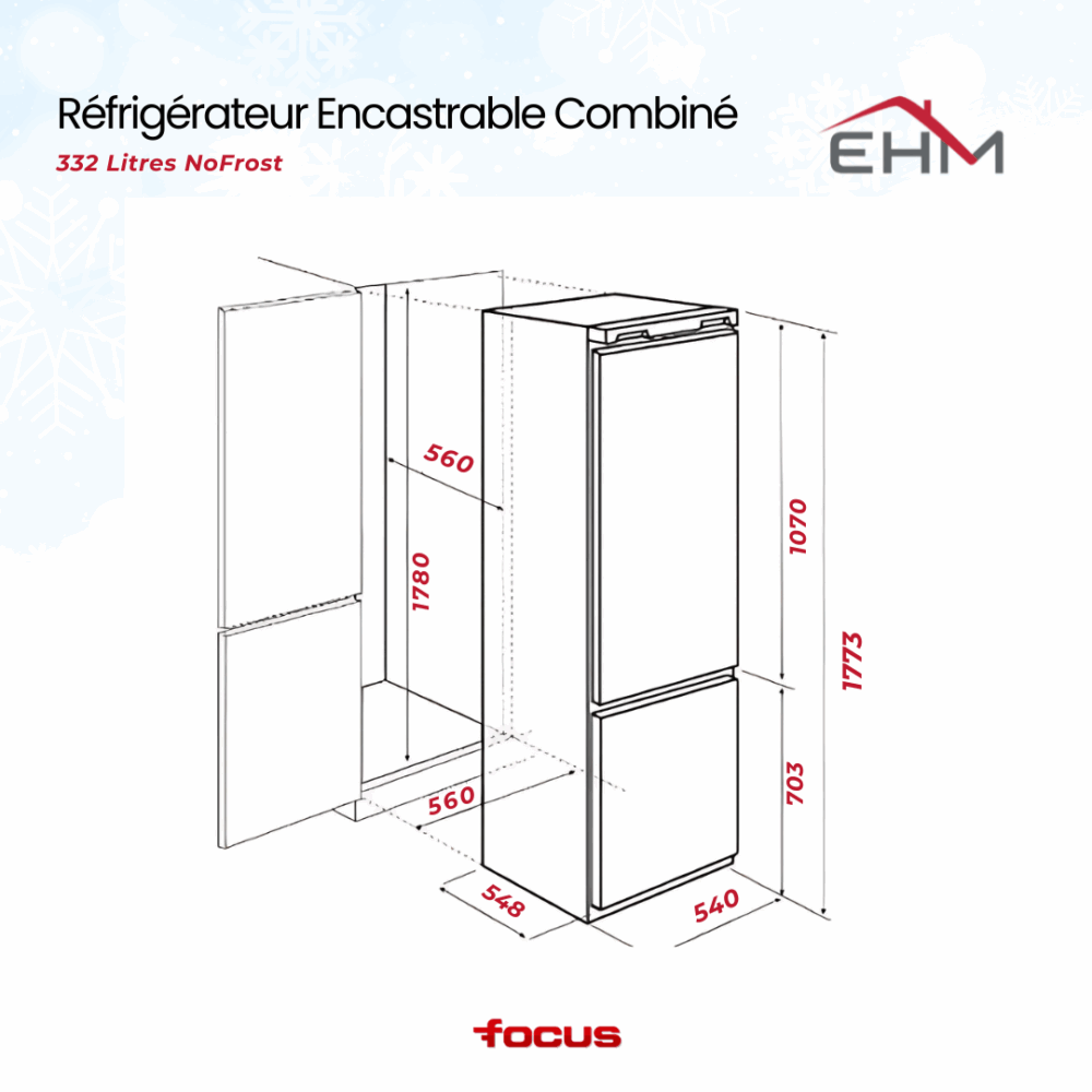 Réfrigérateur Encastrable Combiné FOCUS Line FILO3200 NoFrost - Blanc