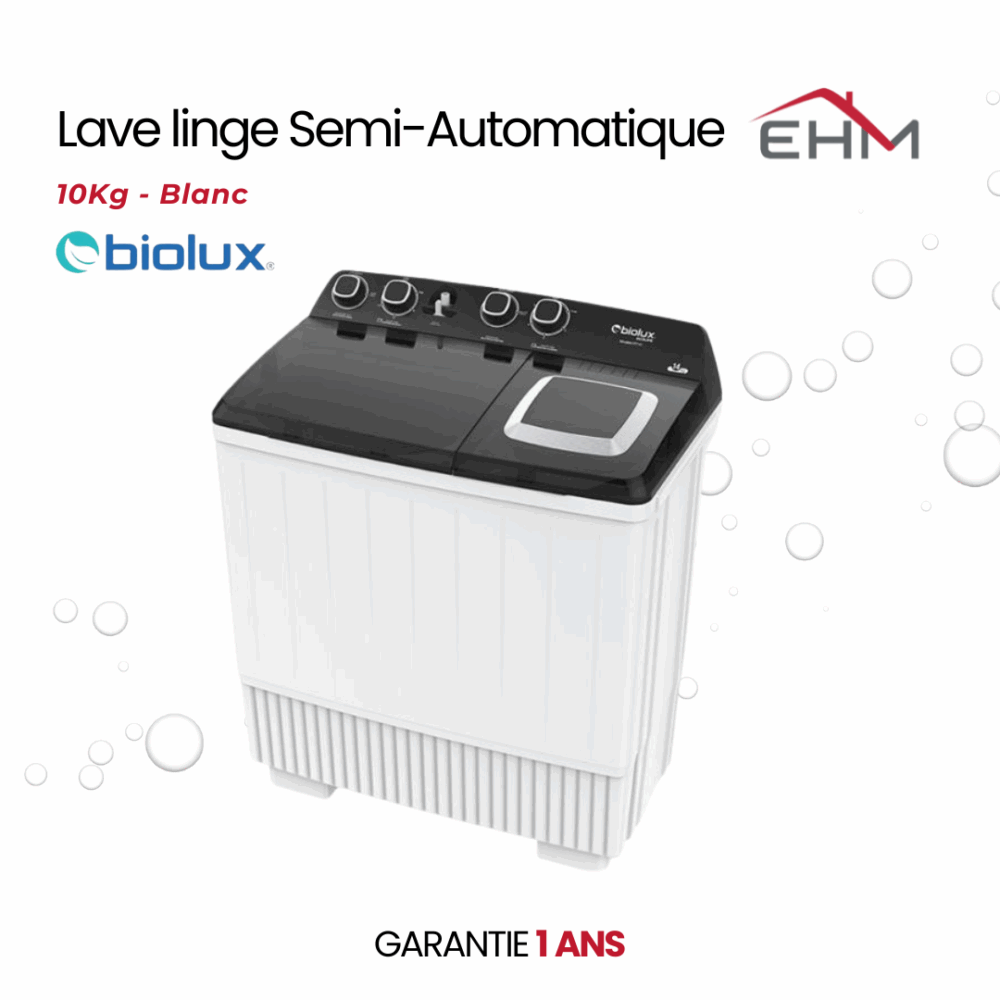Lave Linge Semi-Automatique BIOLUX MDT101B 10kg - Blanc