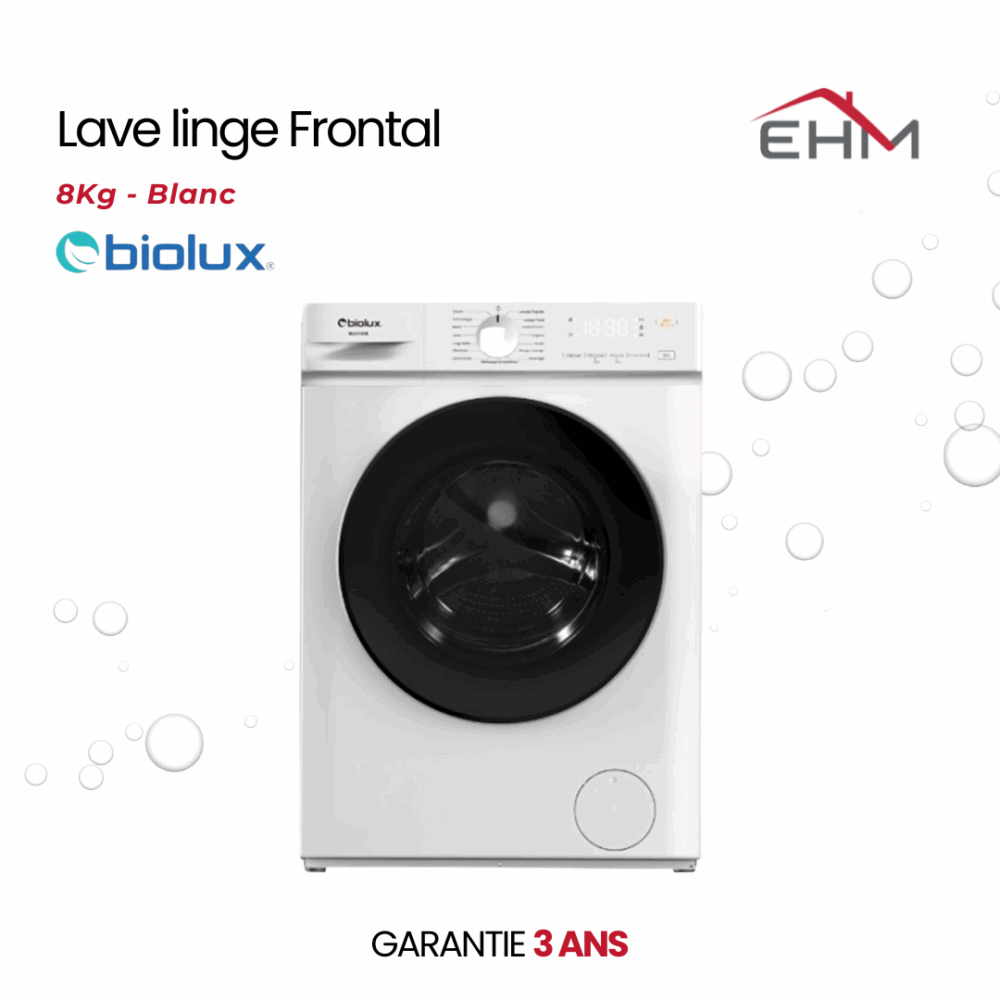 Lave Linge Frontal BIOLUX M-MAXY80B 8Kg - Blanc