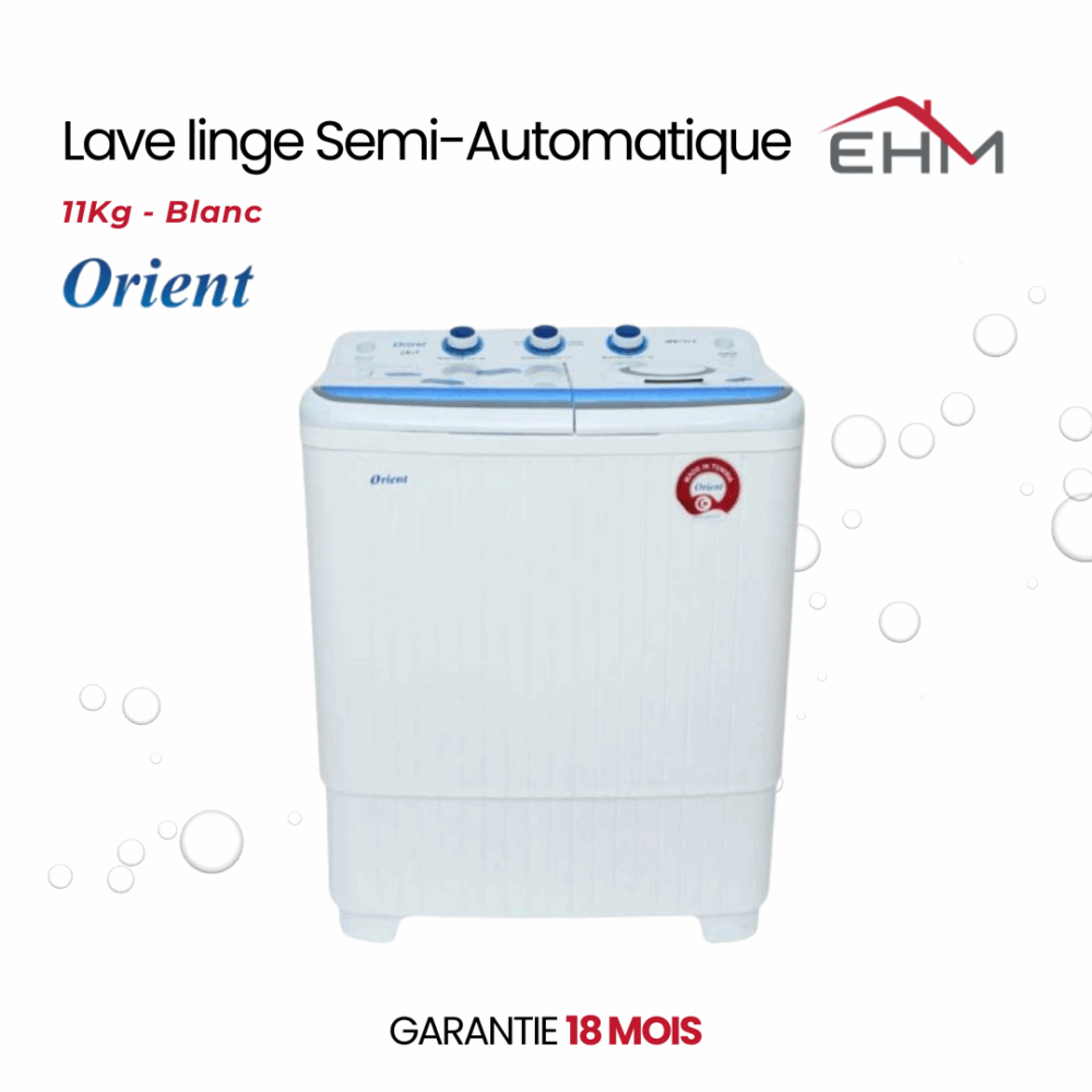 Lave Linge Semi-Automatique ORIENT XPB1-11-2 11Kg - Blanc
