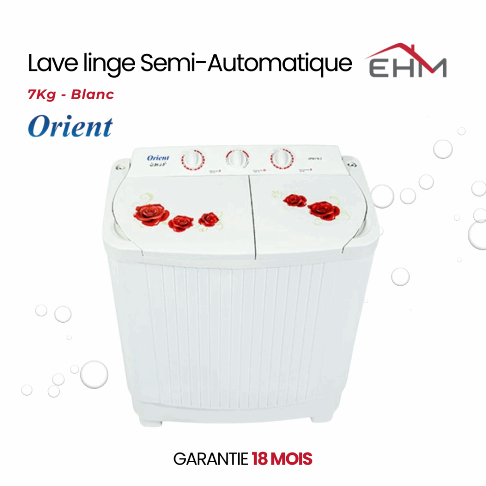 Lave Linge Semi-Automatique ORIENT XPB18-2 7Kg - Blanc