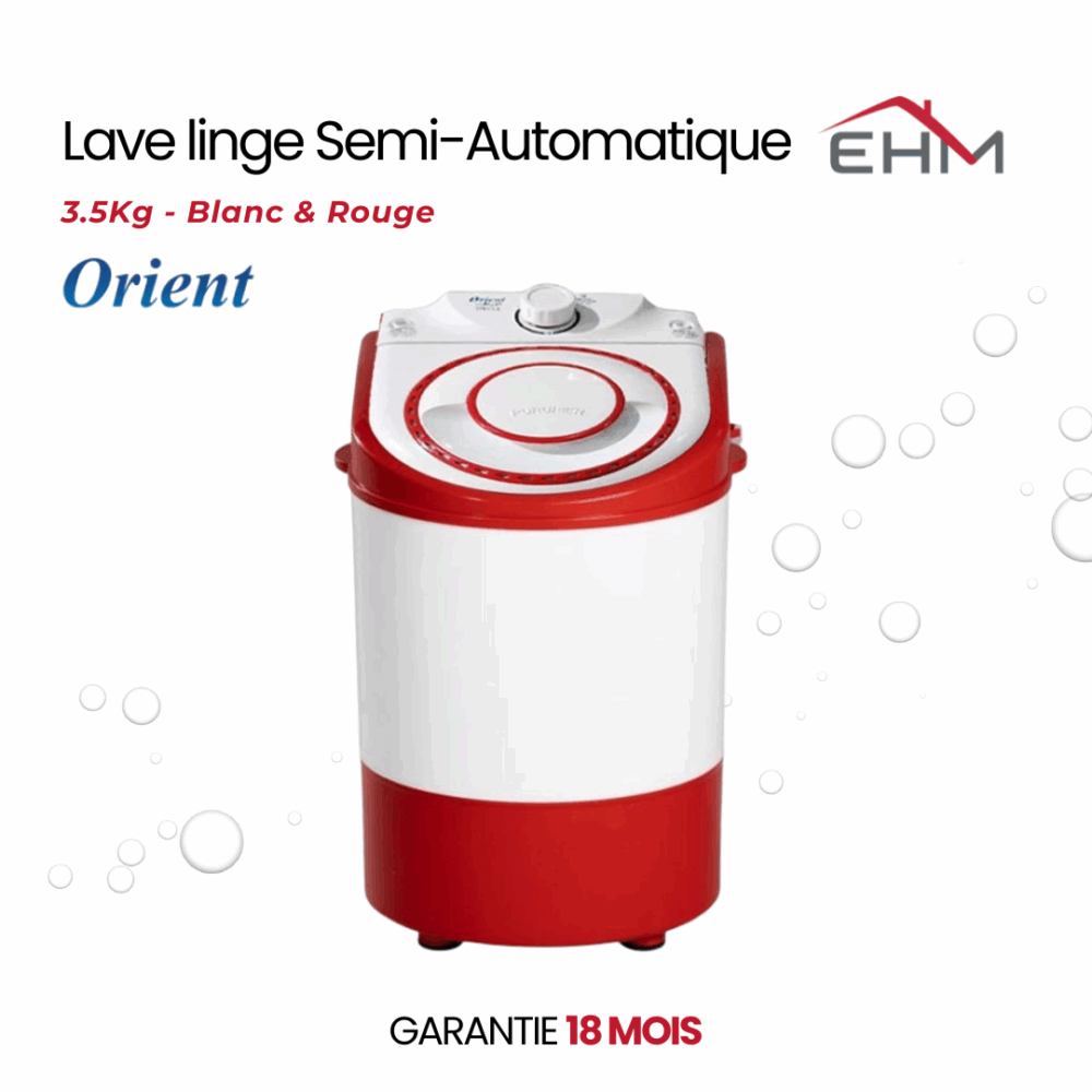 Lave Linge Semi-Automatique ORIENT 3.5 kg - Blanc&Rouge