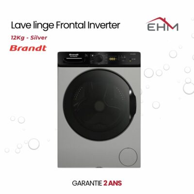 Lave Linge Frontal Inverter BRANDT BLF124QSBL 12kg - Silver